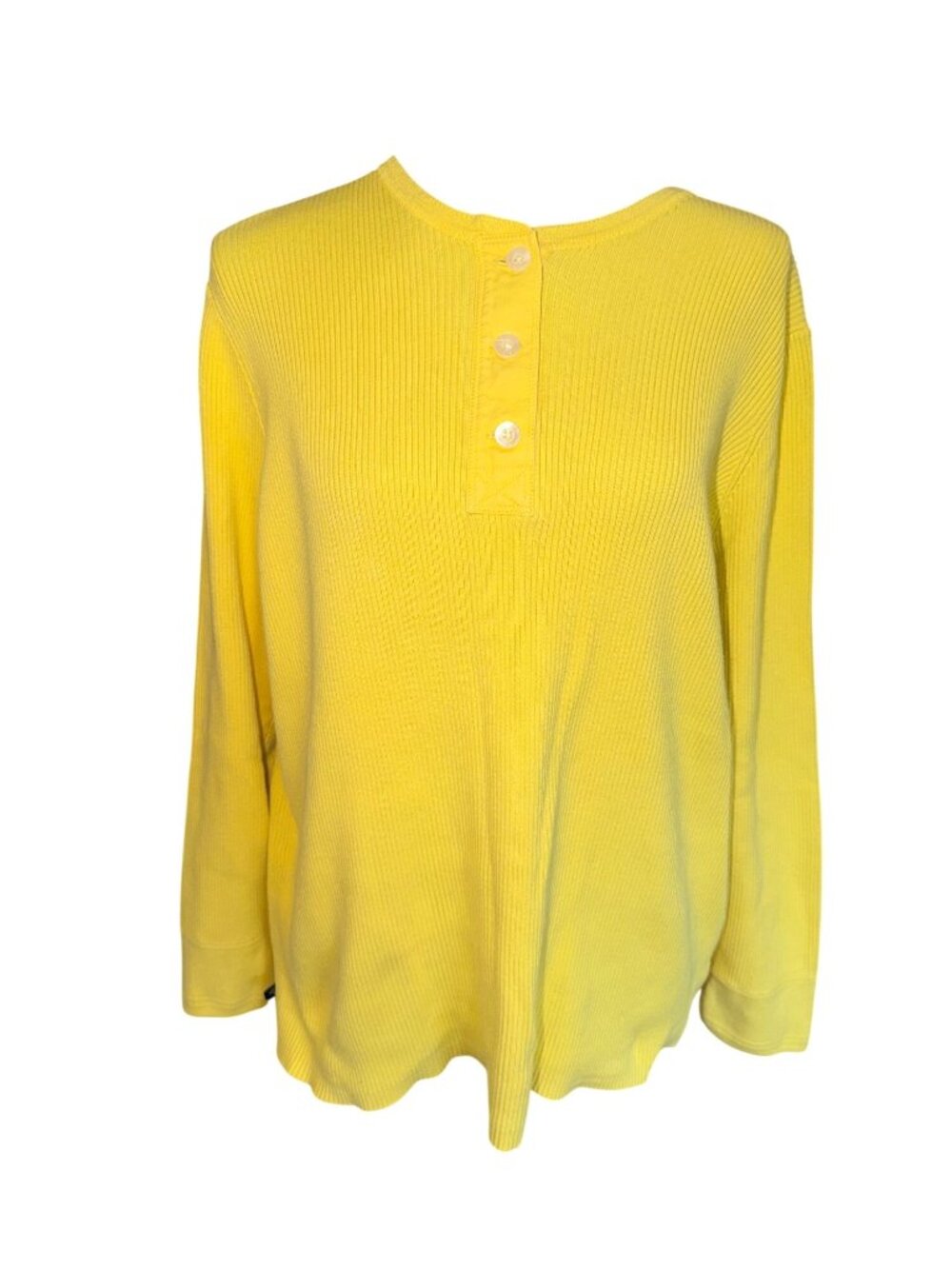 Lauren Ralph Lauren Ribbed Knit Yellow Long Sleeve Henley Top 2X 100% Cotton
